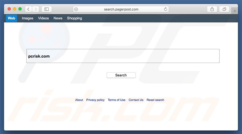 search.pagerpost.com browser hijacker on a Mac computer