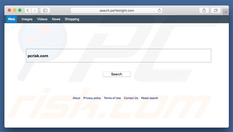 search.perfetnight.com browser hijacker on a Mac computer