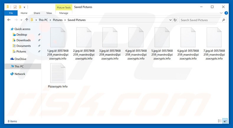 Files encrypted by PizzaCrypts ransomware