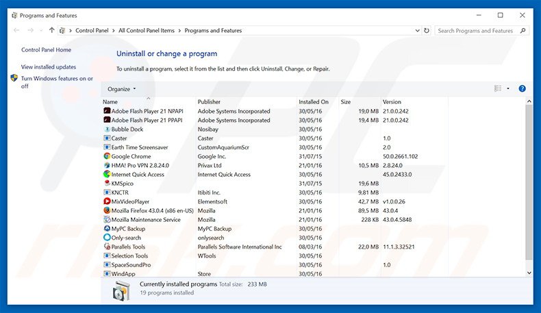 PlayLunar adware uninstall via Control Panel