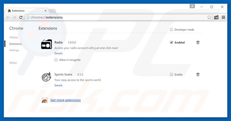 Removing radiotabsearch.com related Google Chrome extensions