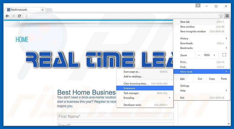 Removing RealTimeLeads  ads from Google Chrome step 1