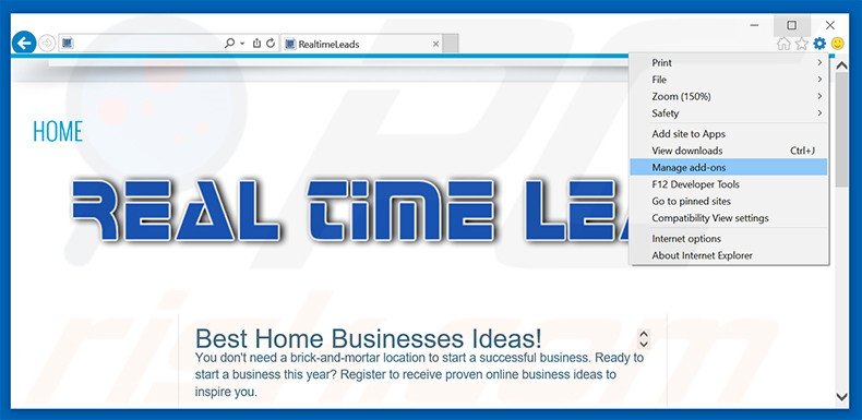 Removing RealTimeLeads ads from Internet Explorer step 1