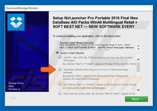 Free software installer used to distribute RealTimeLeads