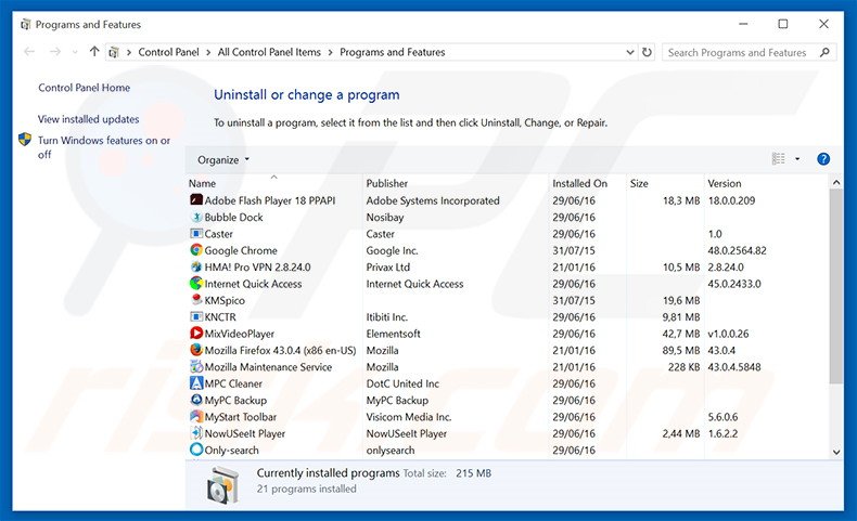 RealTimeLeads adware uninstall via Control Panel