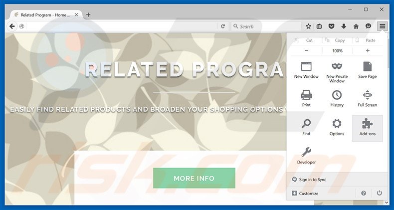 Removing Related Program ads from Mozilla Firefox step 1