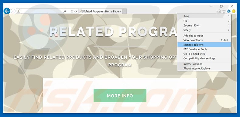 Removing Related Program ads from Internet Explorer step 1