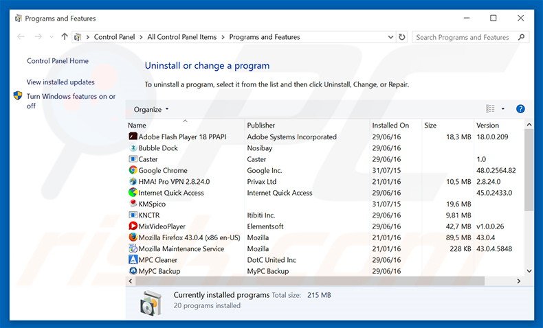 Related Program adware uninstall via Control Panel