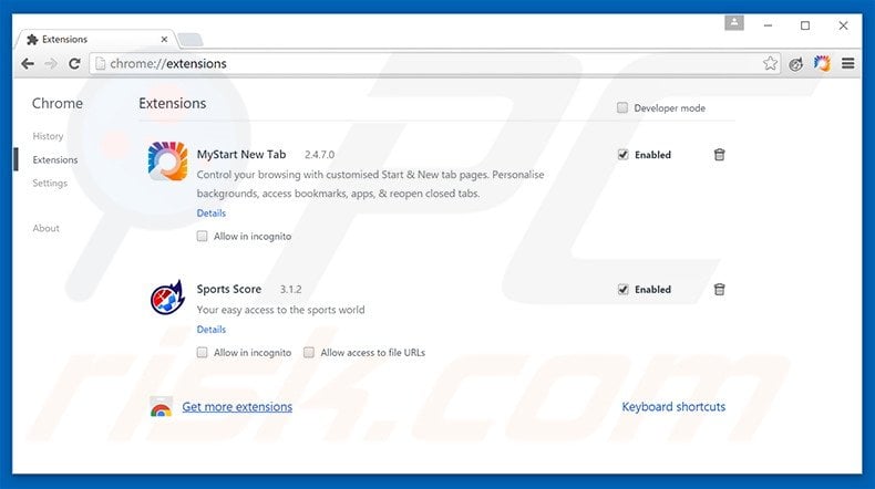Removing sear4m.xyz related Google Chrome extensions
