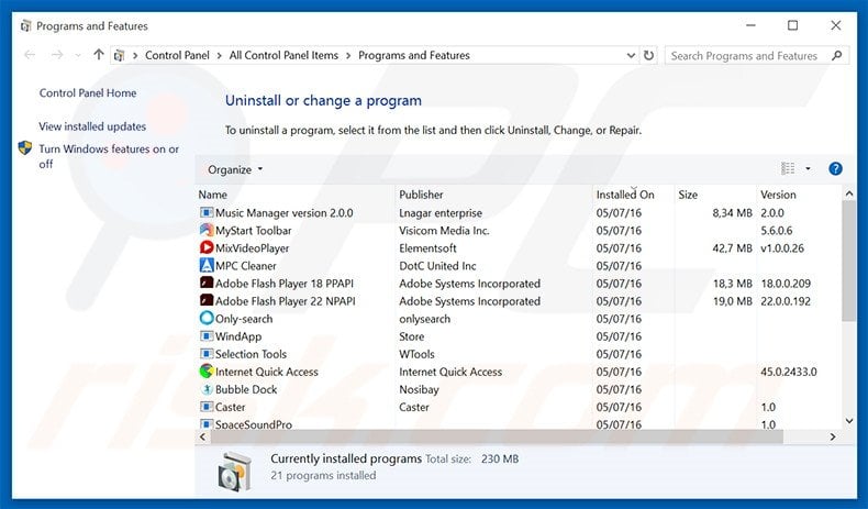 sear4m.xyz browser hijacker uninstall via Control Panel