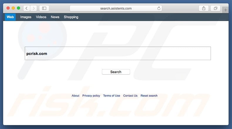 search.asistents.com browser hijacker on a Mac computer