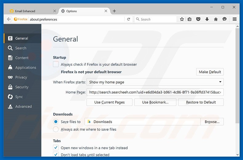 Removing search.searcheeh.com from Mozilla Firefox homepage