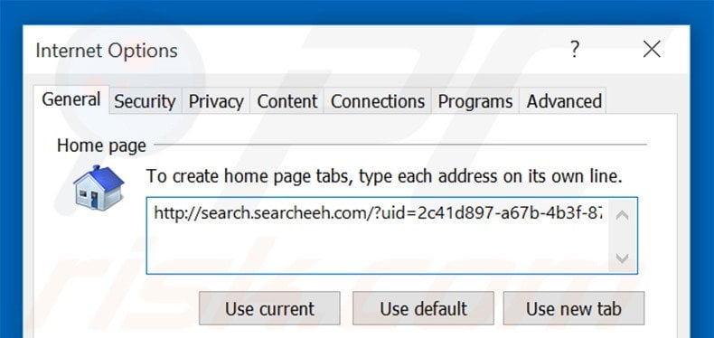 Removing search.searcheeh.com from Internet Explorer homepage