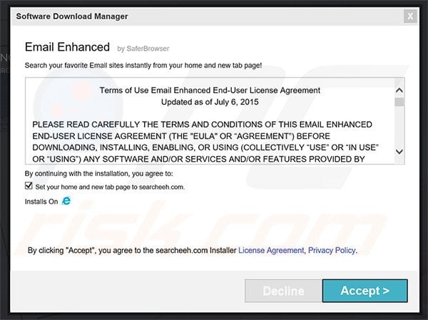 Official Email Enhanced browser hijacker installation setup