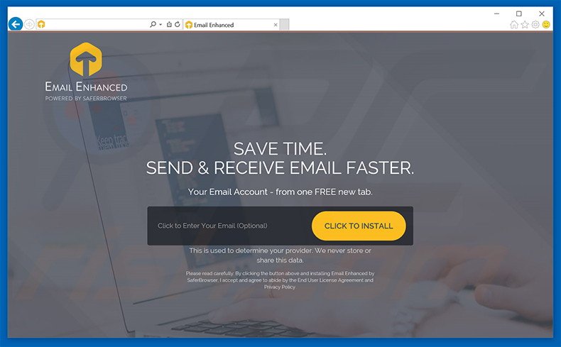 Website used to promote Email Enhanced browser hijacker