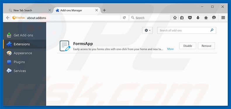 Removing search.searchffn.com related Mozilla Firefox extensions