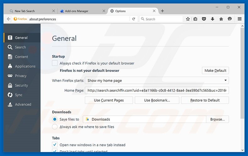 Removing search.searchffn.com from Mozilla Firefox homepage
