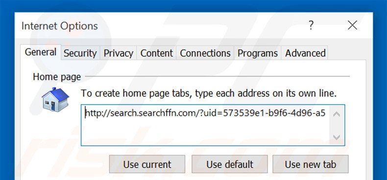 Removing search.searchffn.com from Internet Explorer homepage