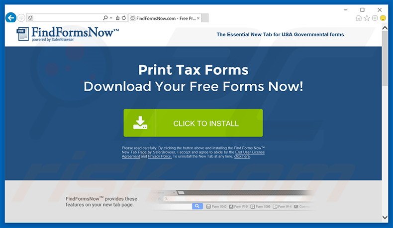 Website used to promote Find Forms Now browser hijacker