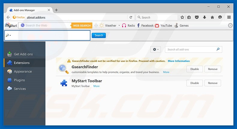 Removing searchgle.com related Mozilla Firefox extensions