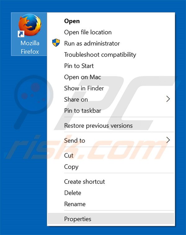 Removing searchgle.com from Mozilla Firefox shortcut target step 1