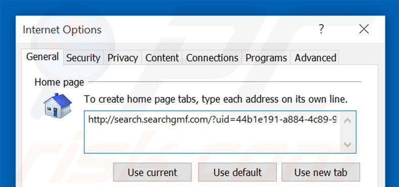Removing search.searchgmf.com from Internet Explorer homepage