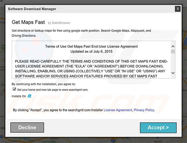 Official Get Maps Fast browser hijacker installation setup
