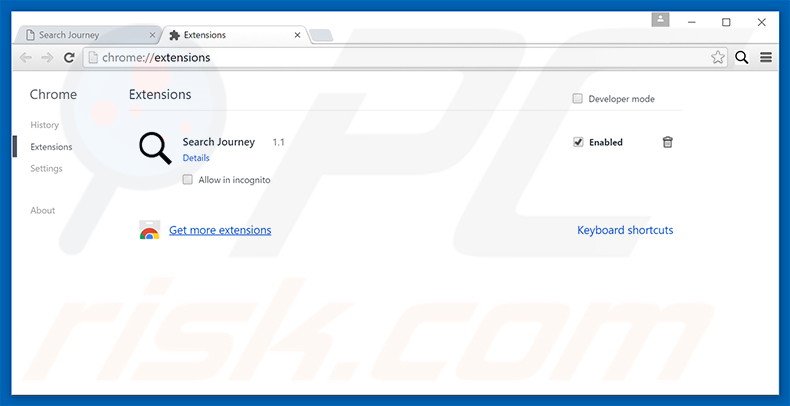 Removing home.searchjourney.net related Google Chrome extensions