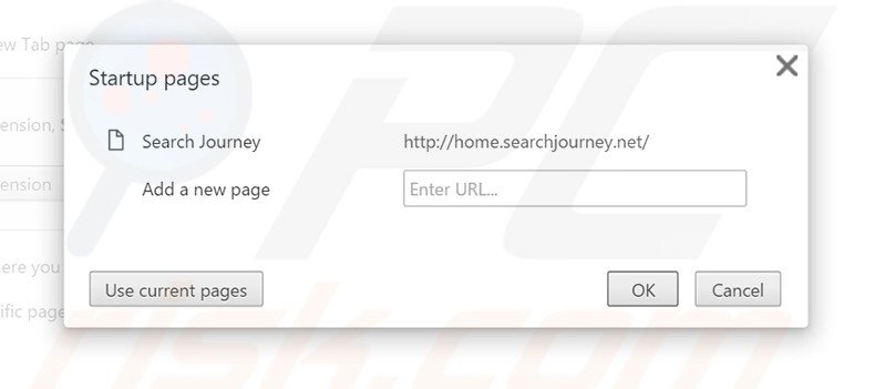 Removing home.searchjourney.net from Google Chrome homepage