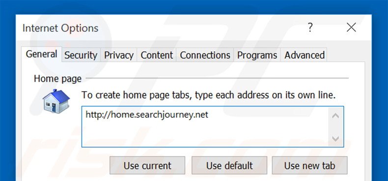 Removing home.searchjourney.net from Internet Explorer homepage