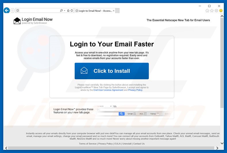 Website used to promote Login Email Now browser hijacker