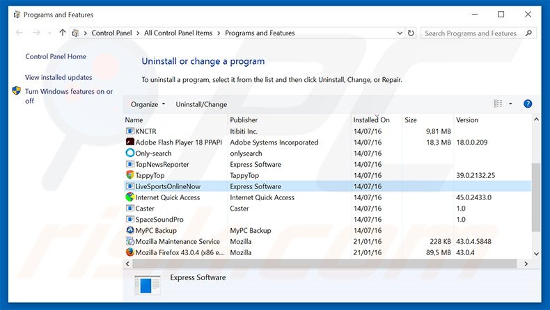 search.searchlson.com browser hijacker uninstall via Control Panel