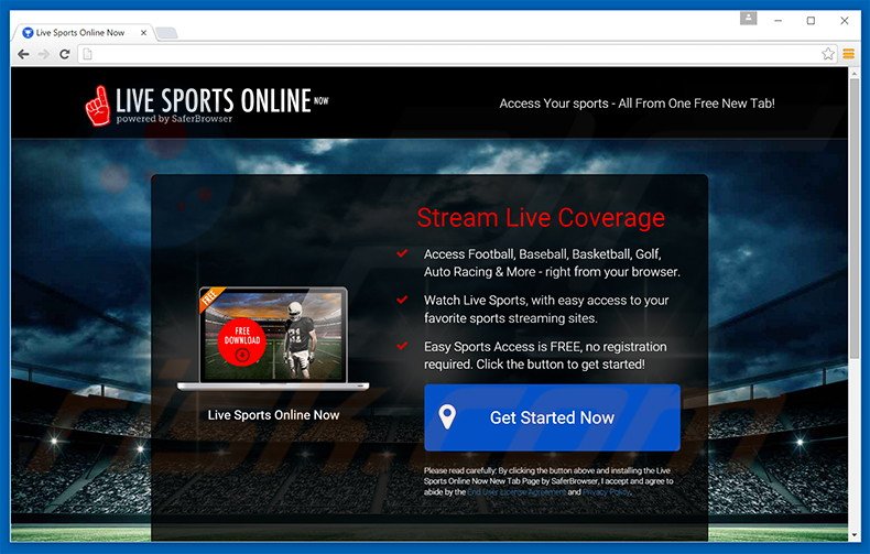 Website used to promote Live Sports Online Now browser hijacker