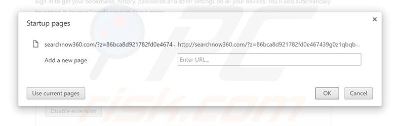 Removing searchnow360.com from Google Chrome homepage