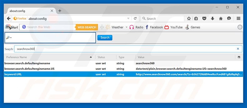 Removing searchnow360.com from Mozilla Firefox default search engine
