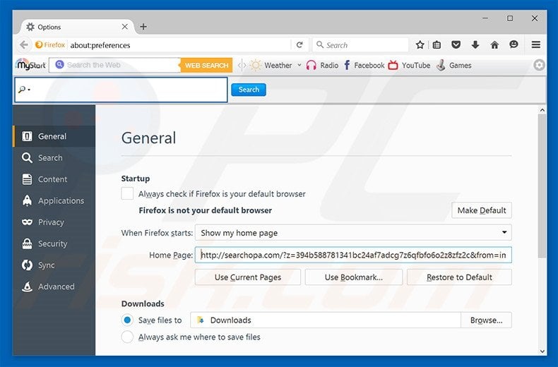 Removing searchopa.com from Mozilla Firefox homepage