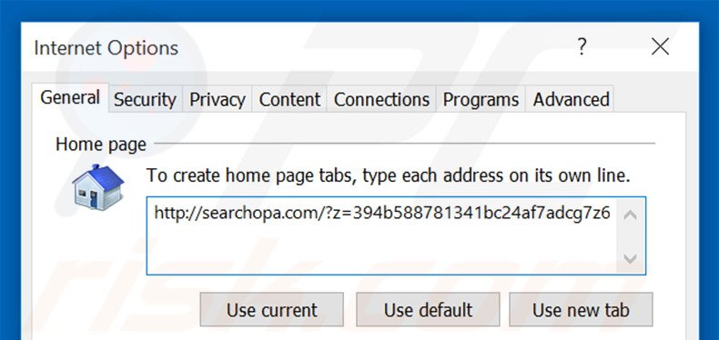 Removing searchopa.com from Internet Explorer homepage