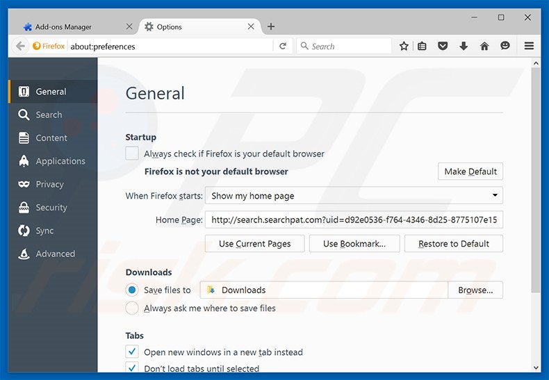 Removing search.searchpat.com from Mozilla Firefox homepage
