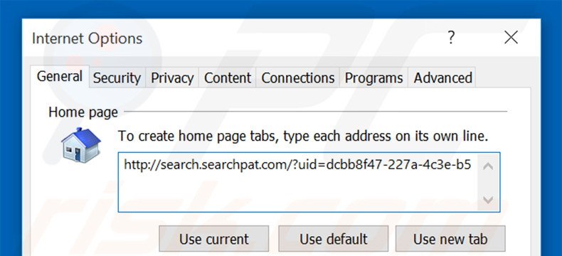 Removing search.searchpat.com from Internet Explorer homepage