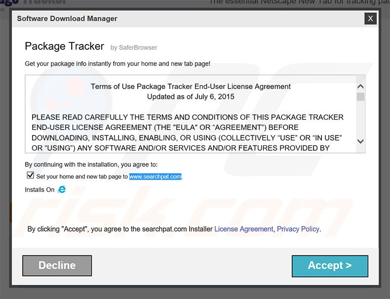 Official Package Tracker browser hijacker installation setup