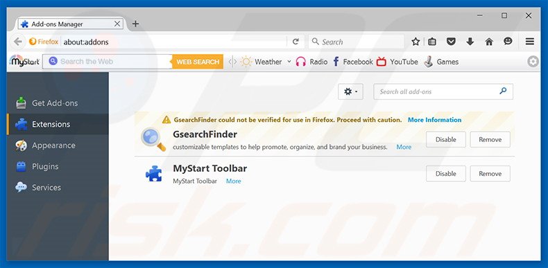 Removing search-point.com related Mozilla Firefox extensions