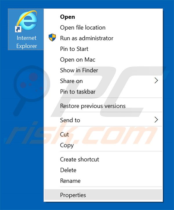 Removing search-point.com from Internet Explorer shortcut target step 1