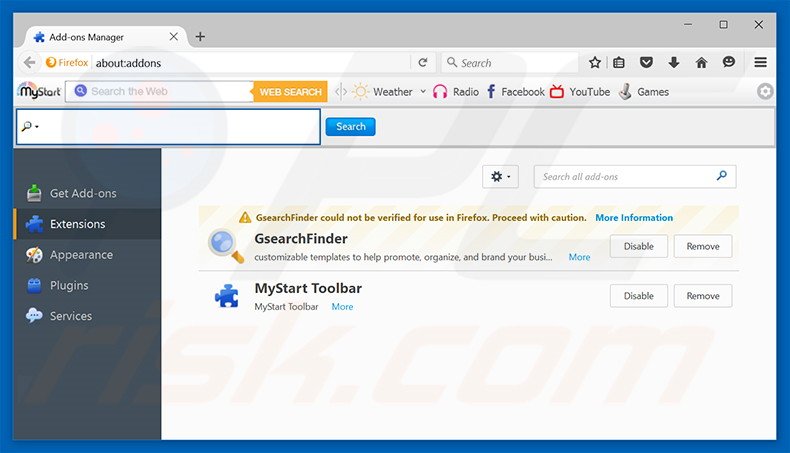 Removing search.searchreveal.com related Mozilla Firefox extensions
