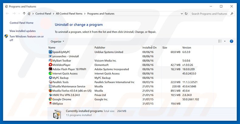 search.searchreveal.com browser hijacker uninstall via Control Panel