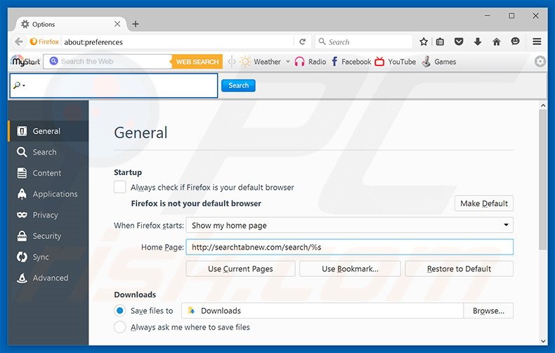 Removing searchtabnew.com from Mozilla Firefox homepage