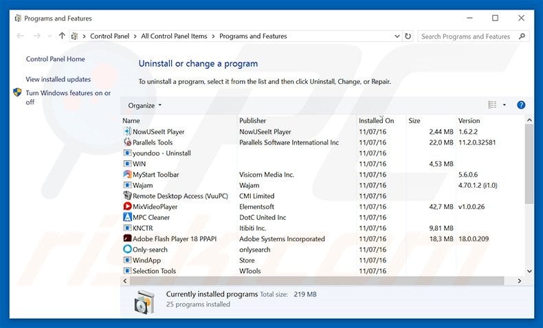 searchtabnew.com browser hijacker uninstall via Control Panel