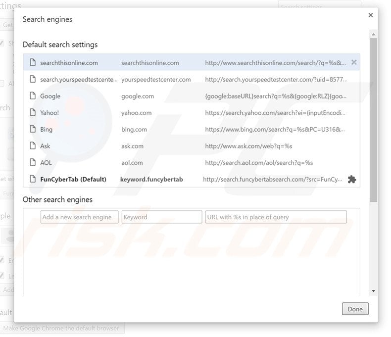 Removing searchthisonline.com from Google Chrome default search engine