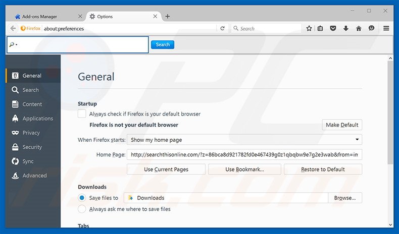 Removing searchthisonline.com from Mozilla Firefox homepage