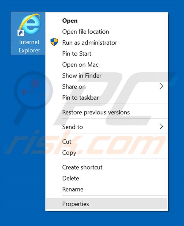 Removing searchthisonline.com from Internet Explorer shortcut target step 1