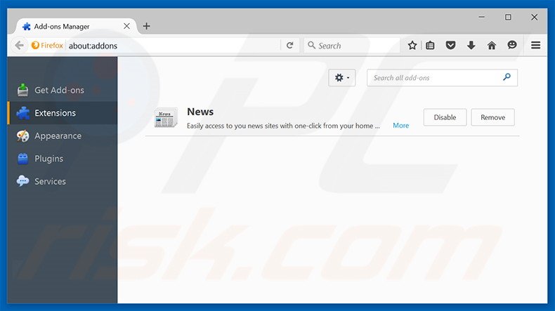 Removing search.searchtnl.com related Mozilla Firefox extensions